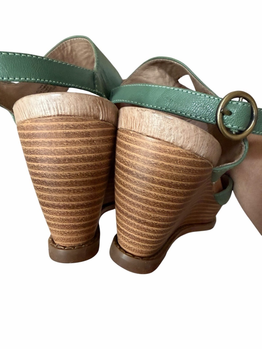Miz Mooz Ruthy Green Leather Wedge Sandals Women's Comfort Ankle Strap Size 9.5 - Picture 6 of 10